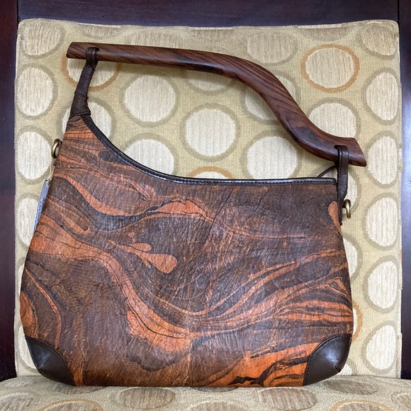 Unique purse new  - hand marbled Tree Bark with Rosewood Handle and leather trim - Picture 3 of 9